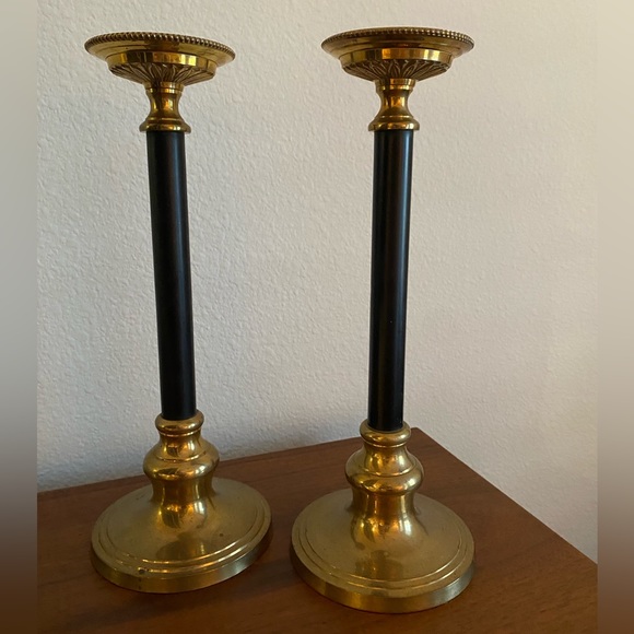 Pier 1 Accents Vintage Brass Black Dark Academia Candlestick Set Of